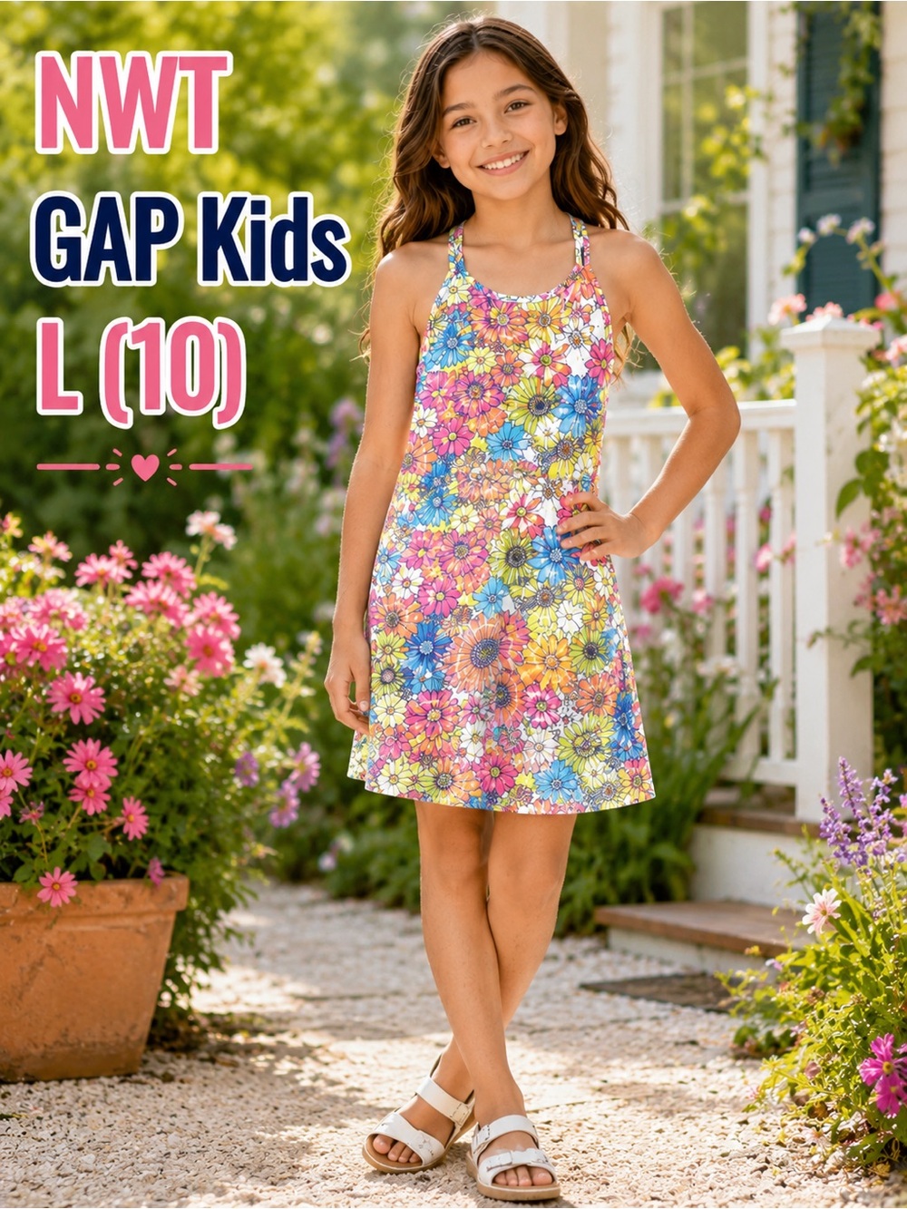 NWT GAP Kids Floral Sundress L 10-11 Stretch Cotton Blend Racerback